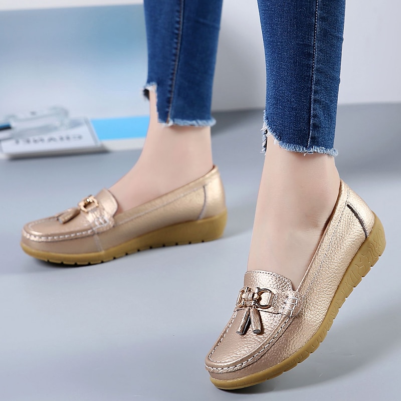 Dame Flate sko Slip-Ons Store størrelser Klassiske Loafers Myke sko Arbeid Daglig Vandring Helfarge Sommer Flat hæl Kvadratisk Tå Fritid minimalisme Fuskelær PU Tøfler Lyseblå Vin Svart 2025 - $29.99 –P13