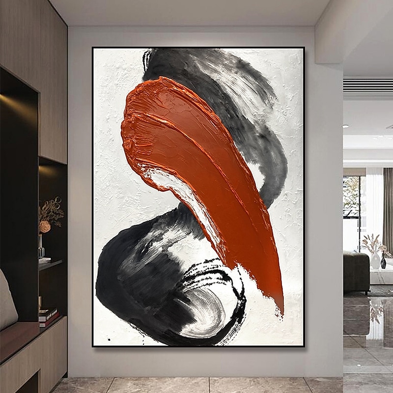 handgemaakt handgeschilderd olieverfschilderij muur modern abstract wit rood canvas schilderij woondecoratie decor opgerold canvas geen frame ongespannen 2025 - $141.99 –P4