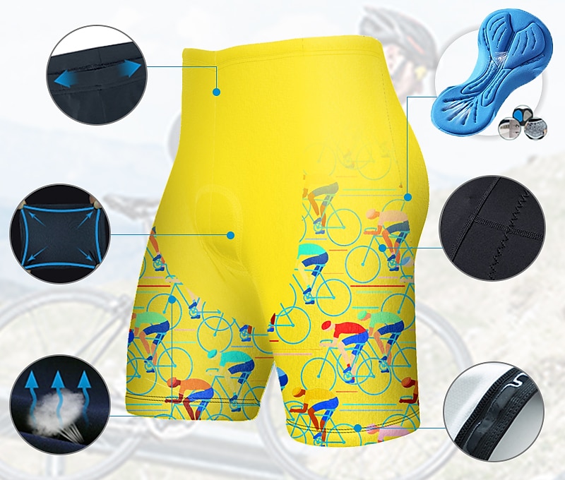 Herr Cykelshorts Cykel Vadderade shorts Underdelar Bergscykling Vägcykling sporter Grafisk 3D Tablett Andningsfunktion Snabb tork Fuktabsorberande Svart Gul Polyester Elastan Kläder Cykelkläder 2025 - $25.99 –P3