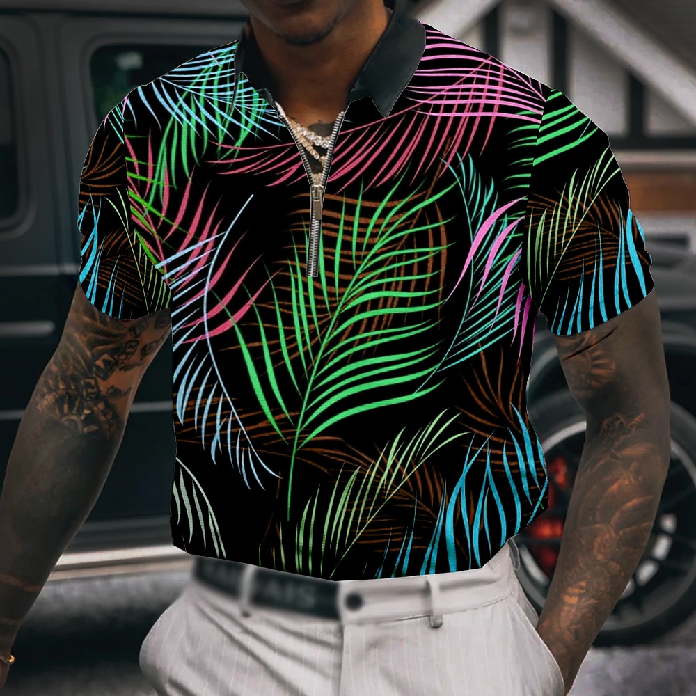 Herren Palme Hawaiianische Polohemden Golfshirt Kurzarm Polo-Shirts Hemden mit Kragen Lässig Strandbekleidung Urlaubskleidung Tropenkleidung Party-Outfits 3D-Druck Viertelreißverschluss-Poloshirt 2026 - $23.99 –P6