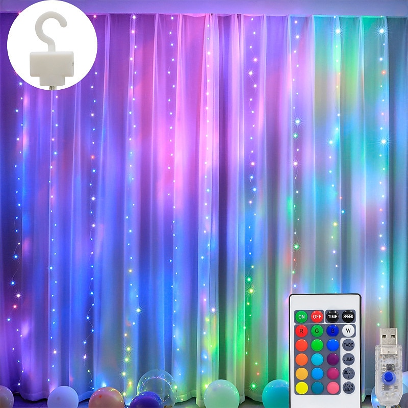 Luces de cortina de ventana de cambio de color 3M x 3M luces colgantes LED alimentadas por USB con control remoto para dormitorio bodas y decoración de paredes - 16 colores 2026 - $49.99 –P5