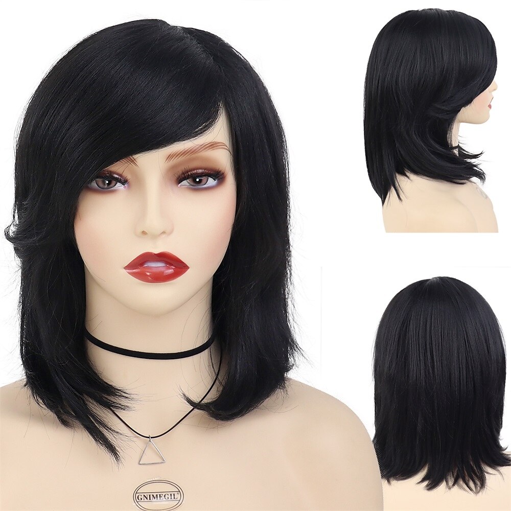 dames korte pruiken synthetisch haar mix bruin kapsel krullende pruiken bob mama pruik natuurlijke highlight pruiken met pony aan de zijkant 2025 - $21.99 –P6