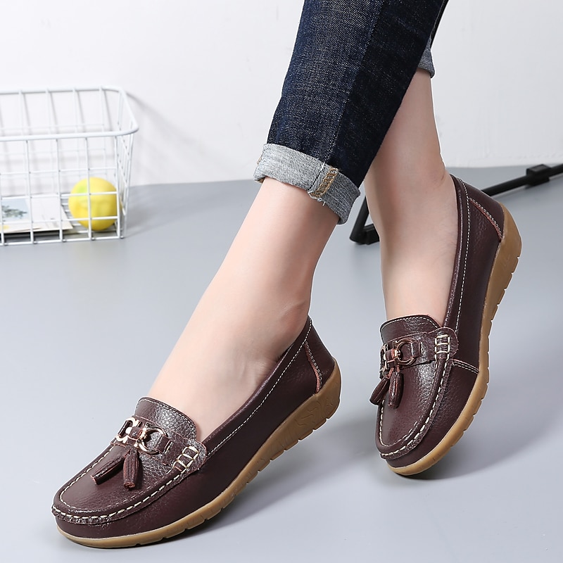 Dame Flate sko Slip-Ons Store størrelser Klassiske Loafers Myke sko Arbeid Daglig Vandring Helfarge Sommer Flat hæl Kvadratisk Tå Fritid minimalisme Fuskelær PU Tøfler Lyseblå Vin Svart 2025 - $29.99 –P5