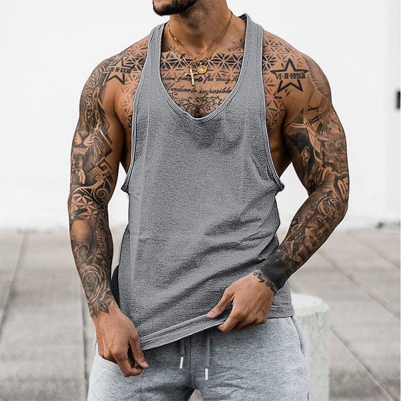 Men's Tank Top Vest Top Undershirt Sleeveless Shirt Plain Crew