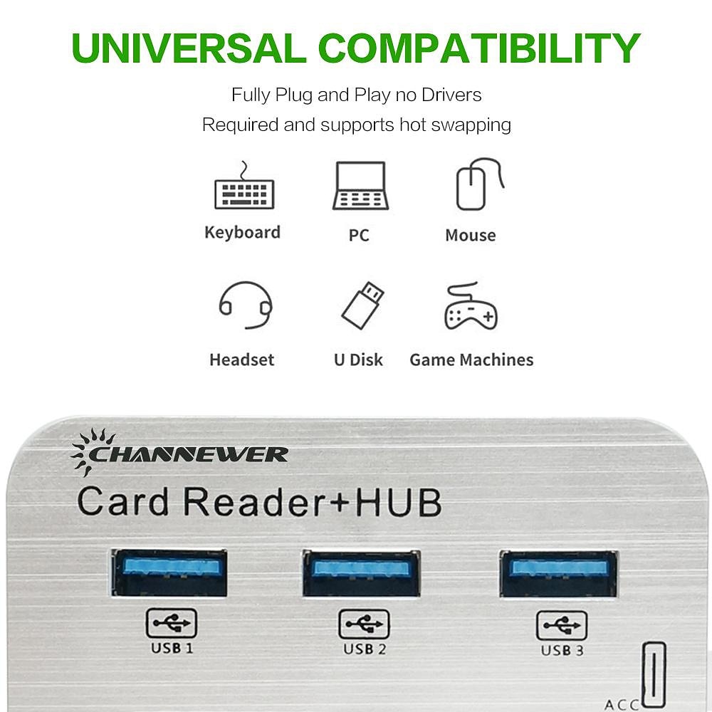 7-in-1 kaartlezer met 3 poorten usb 3.0 snelle externe geheugenkaartlezer ingebouwde msmicro sdsd/mmcm2tf kaartsleuven abs adapter van aluminiumlegering stonego computerrandapparatuur compatibel met 2025 - $14.99 –P3