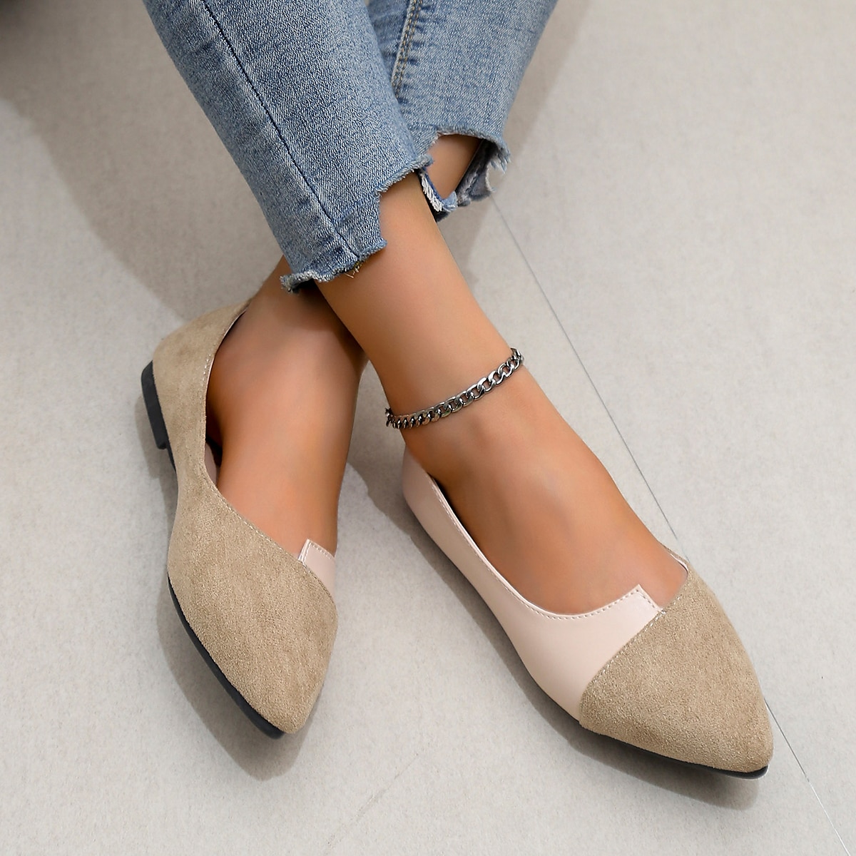 Women's Two-Tone Pointed Toe Flats – Elegant Slip-On Ballet Shoes, Comfortable Daily Wear for Work & Casual Outfits 2025 - $19.99 –P12