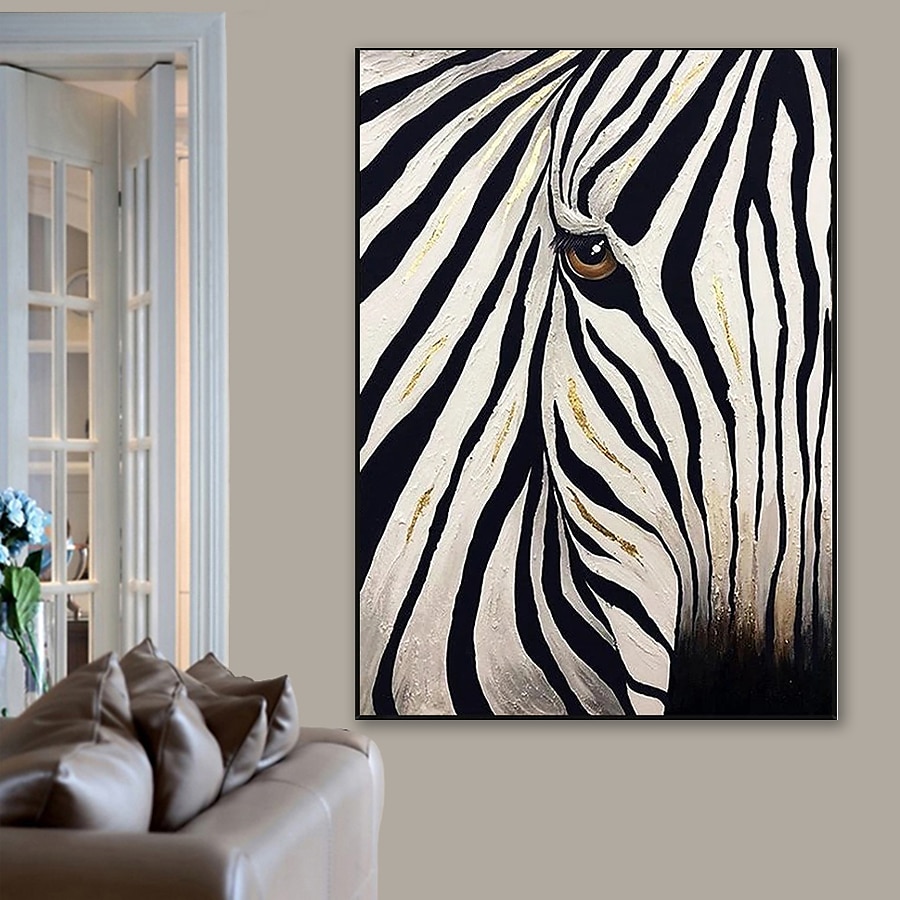 oljemålning 100 % handgjord handmålad väggkonst på duk abstrakt landskap zebra djur modern heminredning dekor rullad duk utan ram osträckt 2025 - $91.99 –P5