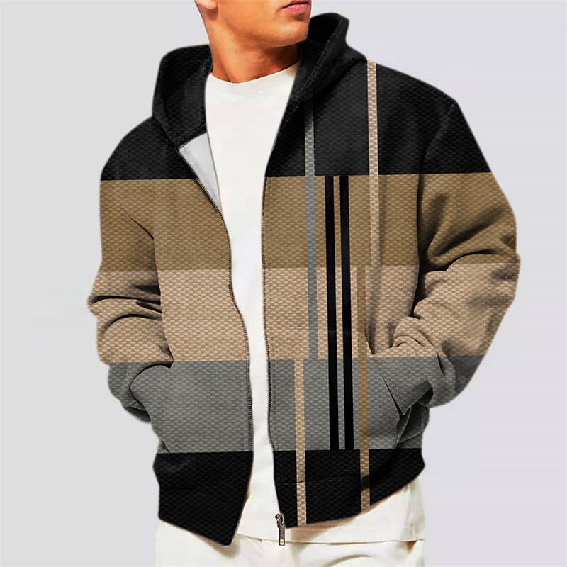 Men's Color Block Graphic Prints Hoodie Hoodies Sweatshirt Full Zip Hoodie Long Sleeve Hooded Sweatshirt Hooded Streetwear 3D Print Sports & Outdoor Daily Sports Red Blue Zipper Print Spring & Fall 2025 - $30.99 –P1
