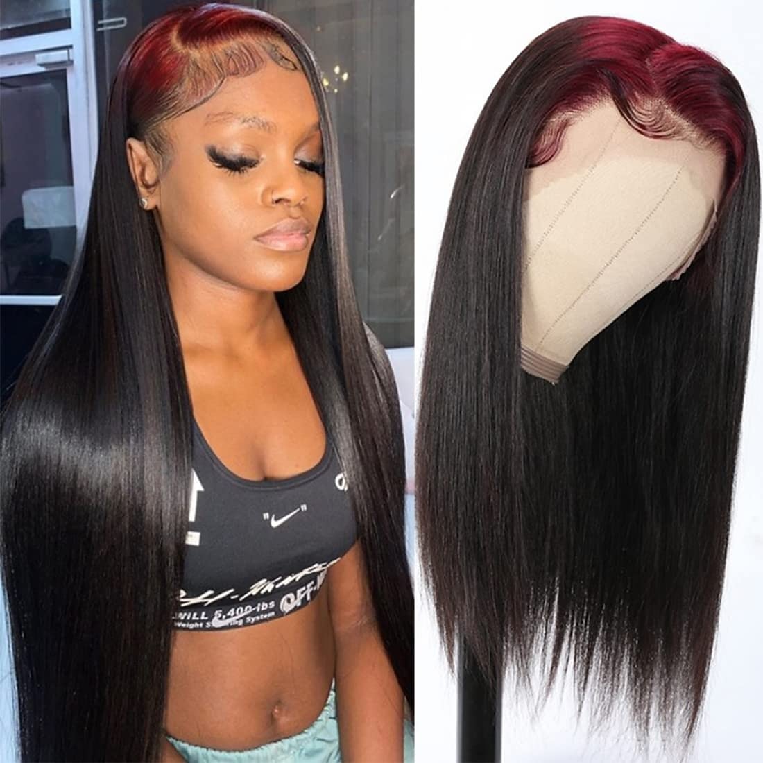Skunk Stripe Hair 99J Root 13X4 Lace Front Wigs Human Hair Colored Wig With Red Root 99J/1B Burgundy Lace Front Wigs Red Wine Silky Straight Transparent Lace Wig 2026 - $190.99 –P1