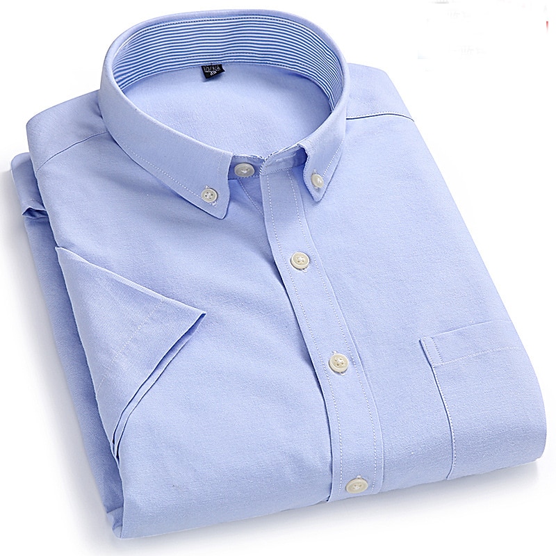 Herr Skjorta Button Down skjorta Icke-järnskjorta Oxford skjorta Enfärgad / vanlig färg Bröllop Kontor & Karriär Svart Vit Gul Mörk marin Kortärmad Tröjkrage Vår & sommar Kläder 2025 - $21.99 –P6