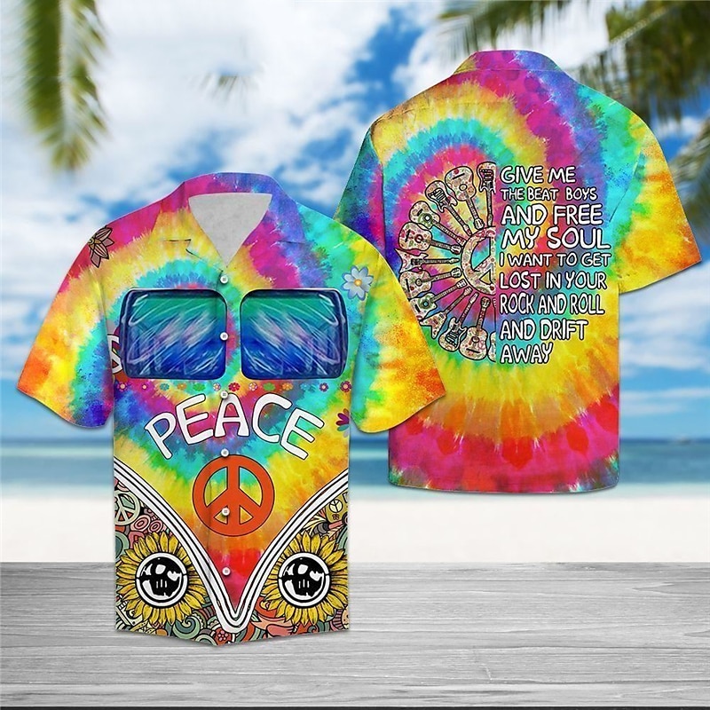 Męskie Wzór tie-dye Hipisowskie Koszula Koszula hawajska Koszula Aloha Krótki rękaw Koszula Kubański kołnierz Sport Moda Moda miejska Na zewnątrz Codzienny Hawajskie Niebieski S M L 2025 - $22.99 –P1