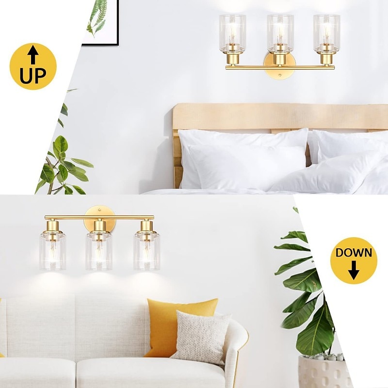 éclairage de salle de bain vanité lumière 3 lumières applique murale éclairage en laiton brossé salle de bain lumière avec abat-jour en verre clair salle de bain applique murale applique murale pour de 2025 ? $141.99 –P17