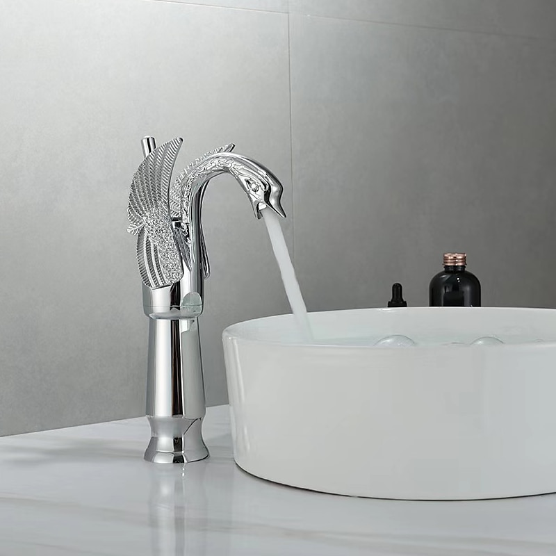 torneira misturadora de pia de banheiro vintage forma de cisne de latão, torneiras de lavatório monobloco alça única um furo montado no convés, mono torneira de vaso de água quente e fria mangueira retrô antigo de 2025 por $121.99 –P13