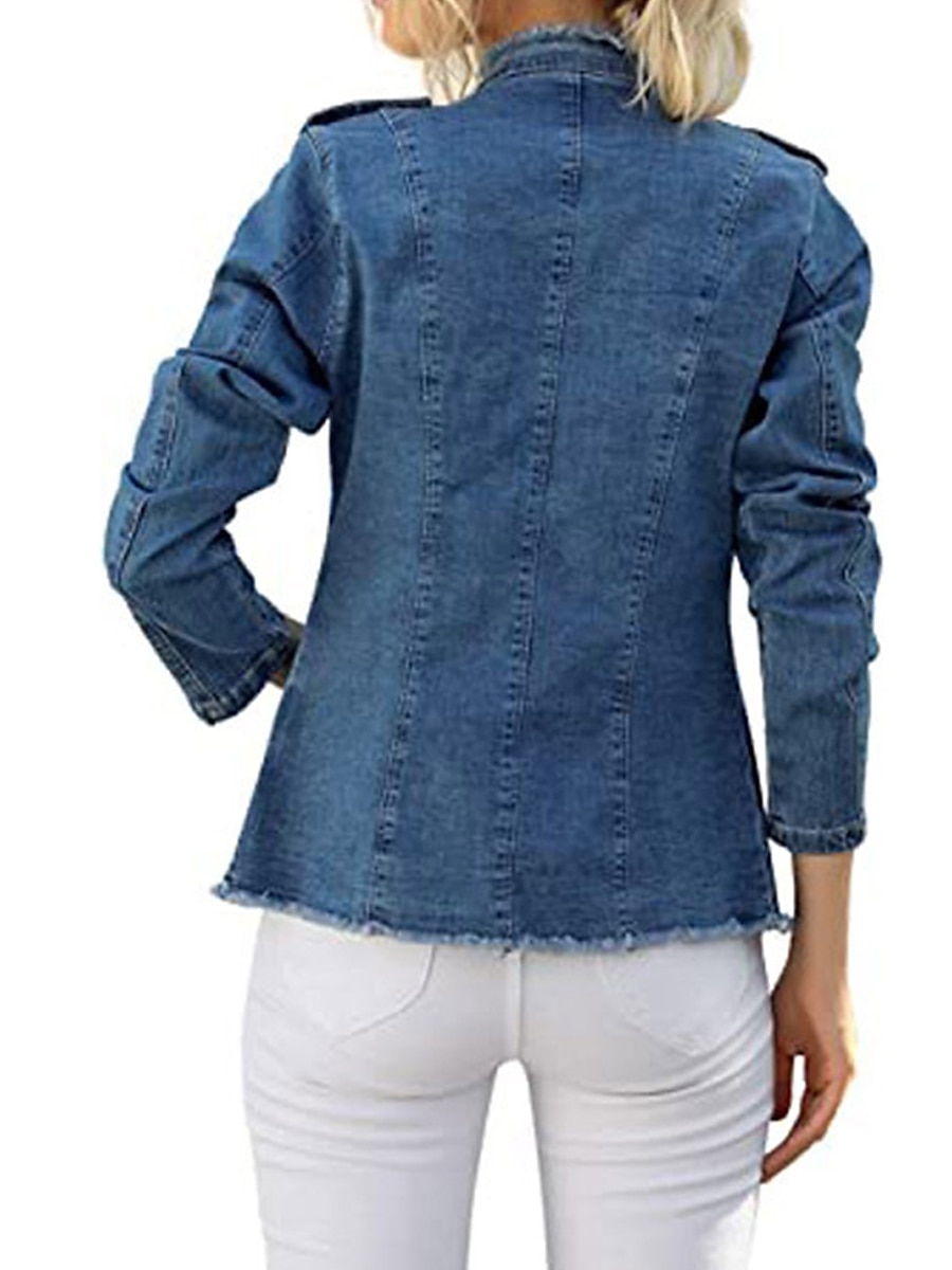 Women's Denim Jacket Outdoor clothing Button Plain Comfortable Streetwear Regular Fit Outerwear Long Sleeve Spring Blue S 2024 - $57.99 –P6