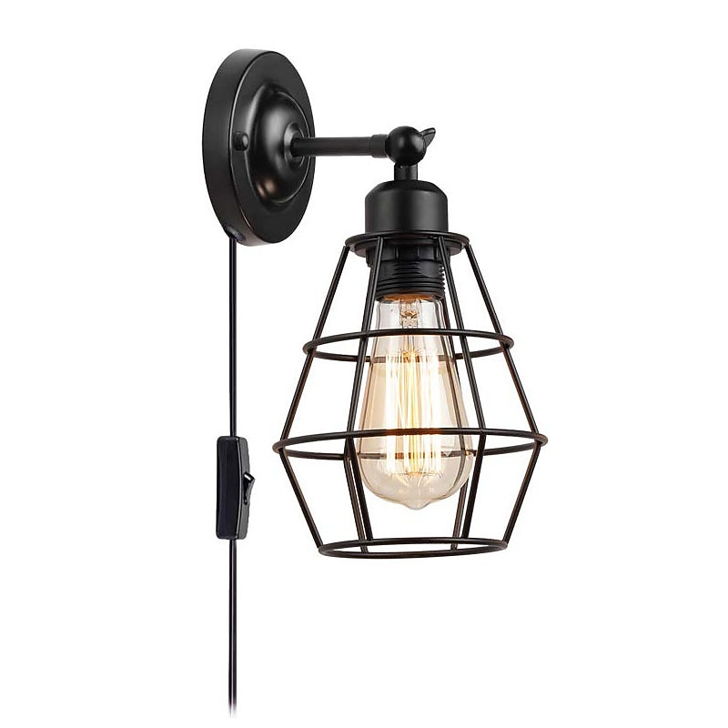 led vägglampa plug-in trådbur vägglampa industriell vägglampa med sladd rustik vägglampa på/av-brytare retro vägglampa för sänggavel sovrum 2026 - $68.95 –P8