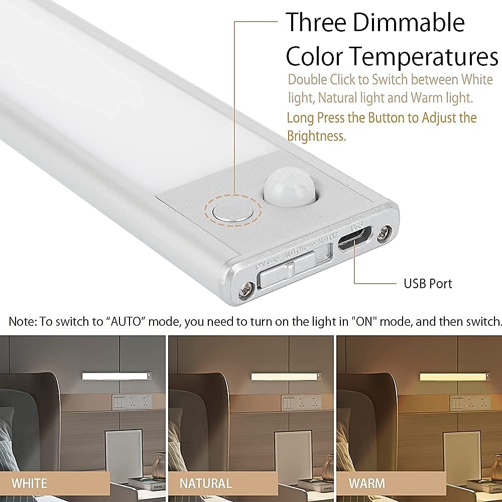 Under Cabinet Lighting, Motion Sensor Cabinet Light, Ultra Thin, USB Rechargeable Battery Operated, Tri-color Wireless Closet Lights Night Lights for Bedroom Wardrobe Stairs 2025 - $24.99 –P3
