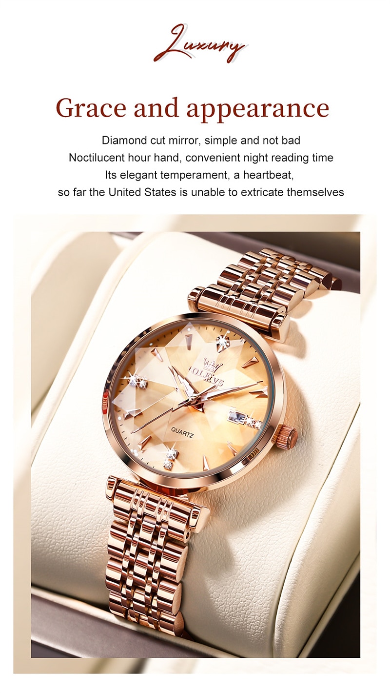 New Olevs Brand Ladies' Watches Luminous Decorative Calendar Quartz Watches American-Style Diamond-Set Waterproof Small Green Watches Mother's Day Gift for Women'S Watches Tide 2026 - $37.99 –P6