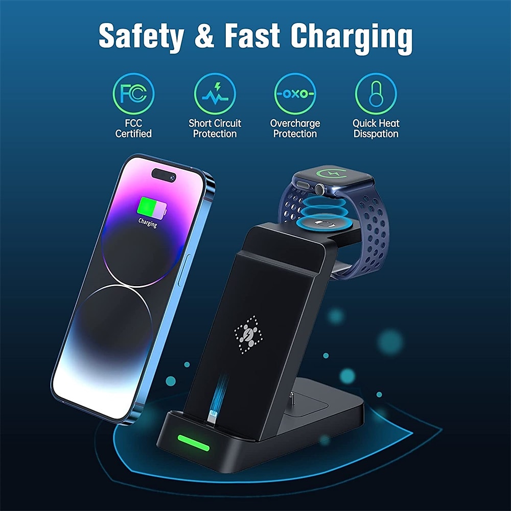 2025年 ワイヤレスチャージャー ワイヤレス充電スタンド CE 高速ワイヤレス充電 3 in 1 用途 ユニバーサル  コレクション – $27.99 –P9