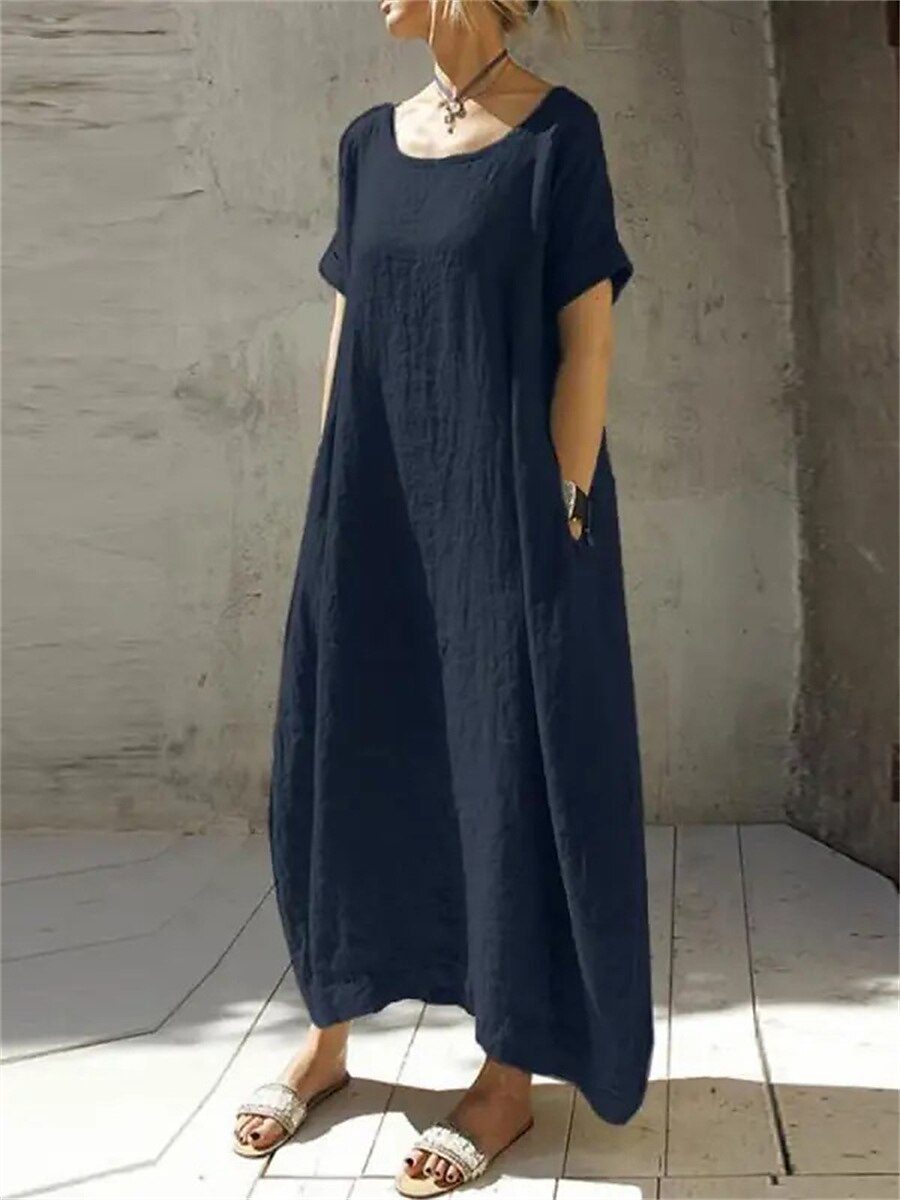 Women's Cotton Linen Dress Casual Dress Maxi Long Dress Cotton