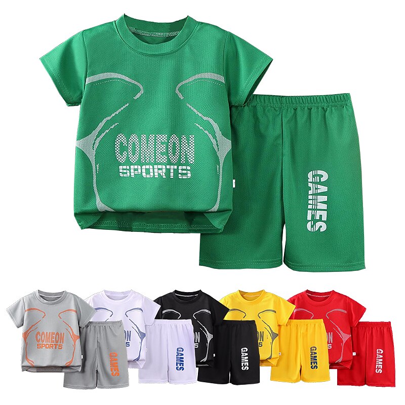 2 osainen Lapset Poikien T-paita ja shortsit Asu Kirjain Lyhythihainen Crewneck Puuvilla Aseta Kausaliteetti Tyylikäs Päivittäin Kesä Kevät 7-13 vuotta Musta Valkoinen Keltainen 2025 - $13.49 –P1
