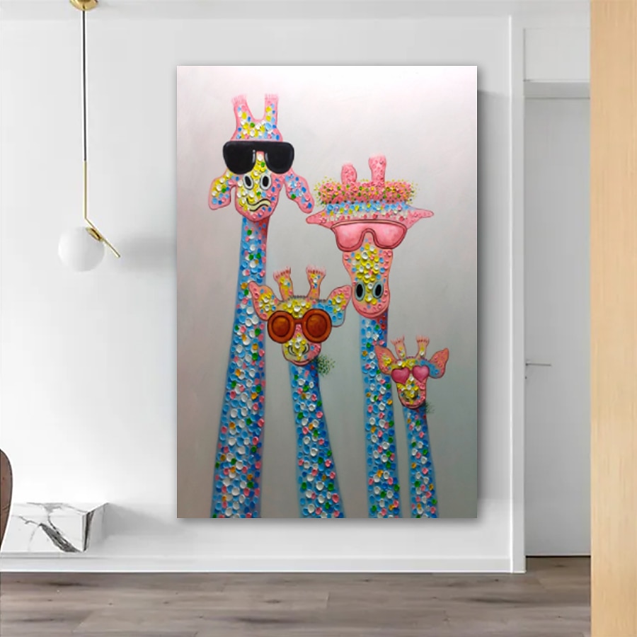 Ölgemälde handgemachte handbemalte Wandkunst abstrakte Giraffe Kinderzimmer Dekoration Dekor gestreckter Rahmen fertig zum Aufhängen 2025 - $139.99 –P3