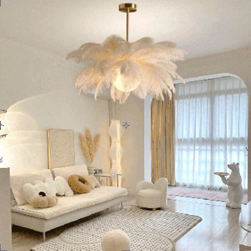candelabru cu pandantiv cu LED superb, extra mare, 60 cm, 1 lumină, buchet de pene de struț alb, pandantiv, corp de iluminat montat romantic pentru dormitorul restaurantului 2025 - $349.99 –P2