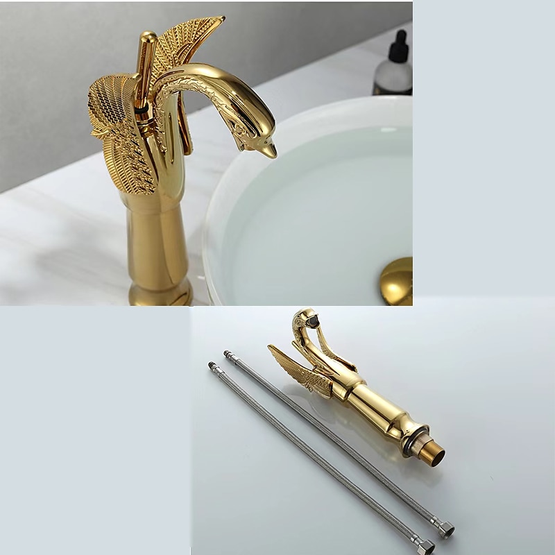 torneira misturadora de pia de banheiro vintage forma de cisne de latão, torneiras de lavatório monobloco alça única um furo montado no convés, mono torneira de vaso de água quente e fria mangueira retrô antigo de 2025 por $121.99 –P2