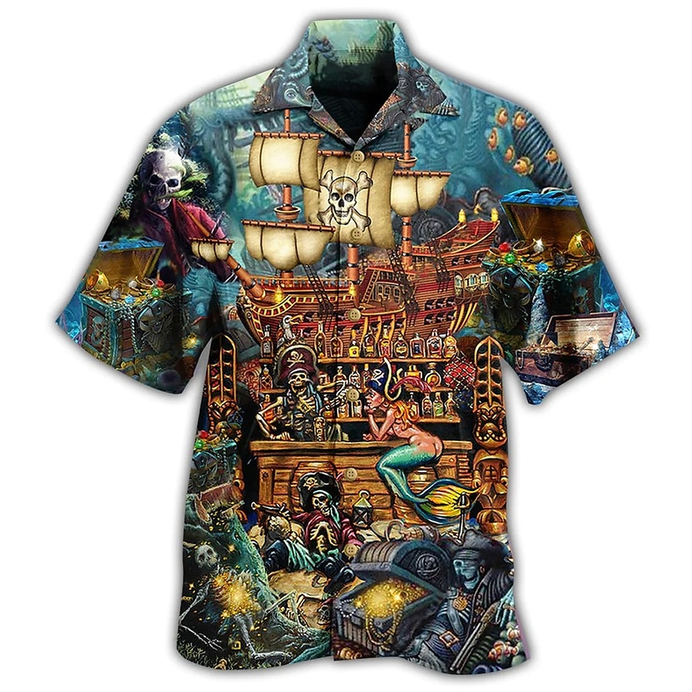 Hombre Comida Letra Camisa Abotonar la camisa Manga Corta Tropical Moda Hawaiano Exterior Diario Playa Verano Primavera Cuello Vuelto Estampado Abotonar Negro Negro / Verde Amarillo Verde Claro Negro 2025 - $24.99 –P4