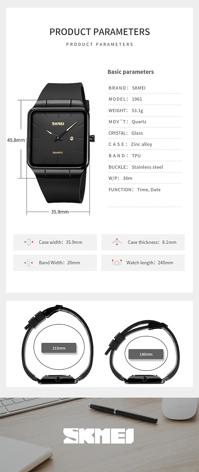 SKMEI Кварцевые Часы Подарок на День Святого Валентина для мужчин Японские Кварцевые Механизмы Часы Роскошные Большие Циферблаты Модные Аналоговые Наручные Часы Календарь 3Bar Водонепроницаемые 2026 - $22.99 –P18