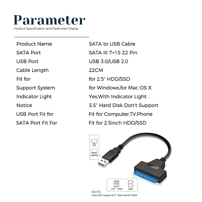 USB SATA 3 Cable Sata To USB 3.0 Adapter UP To 6 Gbps Support 2.5