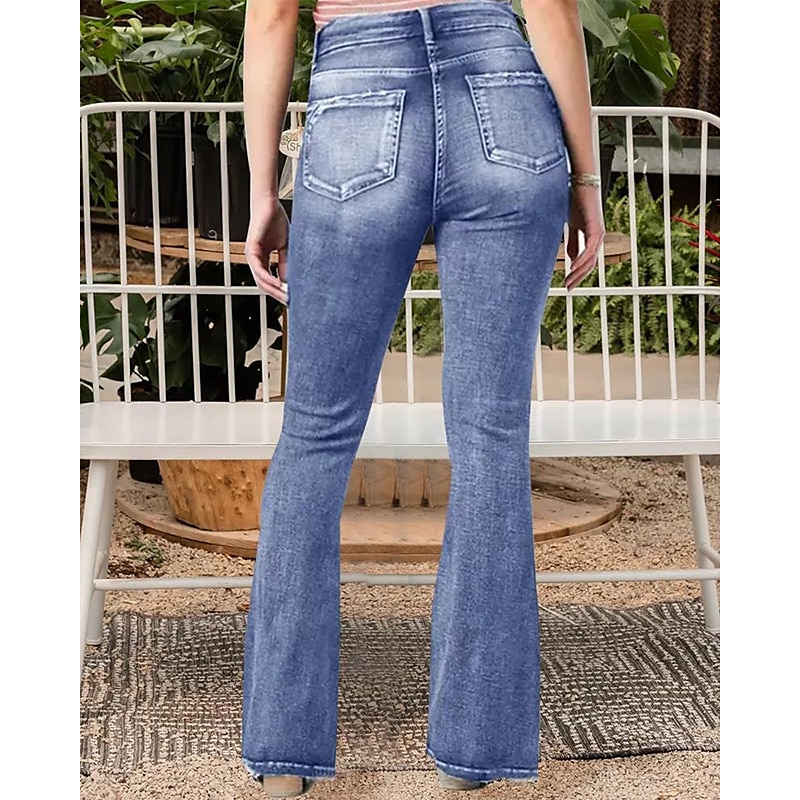 Women‘s Flare Low Rise Jeans Bootcut Full Length Denim Wide Leg Micro-elastic High Waist Fashion Casual Daily Light Blue Black S M 2023 - US $37.99 –P2