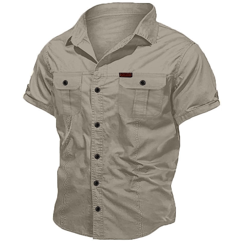 Men's Shirt Workwear Shirts Casual Shirt Work Shirt Button Up Shirt Cargo Shirt Black Navy Blue khaki Army Green Beige Short Sleeve Plain Turndown Vacation Going out Button-Down Clothing Apparel 2025 - $31.99 –P1