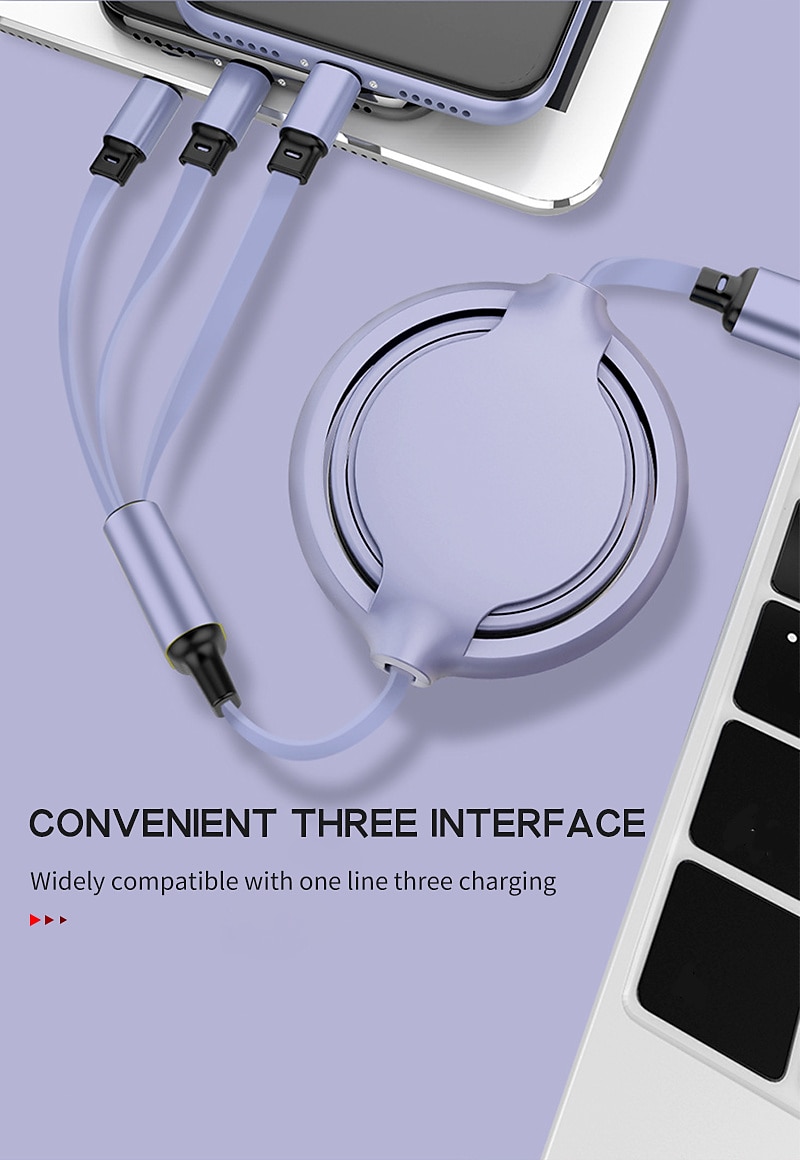 Универсальный зарядный кабель 3,3 фута USB A на Lightning/микро/USB C 2.4 A Кабель для зарядки 3 в 1 Выдвижной Назначение Samsung Xiaomi Huawei Аксессуар для мобильных телефонов 2025 - $12.99 –P3