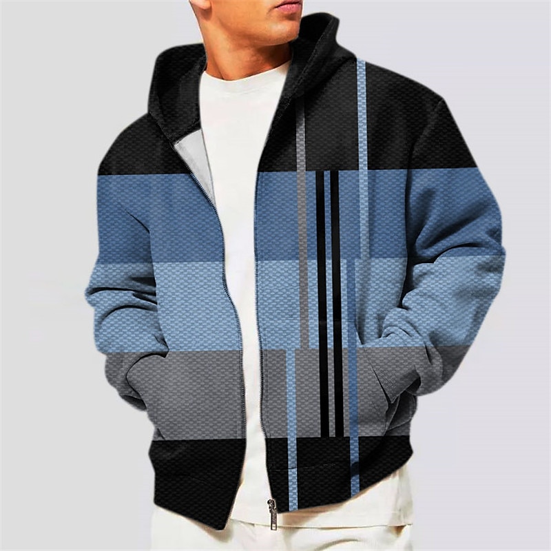Men's Color Block Graphic Prints Hoodie Hoodies Sweatshirt Full Zip Hoodie Long Sleeve Hooded Sweatshirt Hooded Streetwear 3D Print Sports & Outdoor Daily Sports Red Blue Zipper Print Spring & Fall 2025 - $30.99 –P2