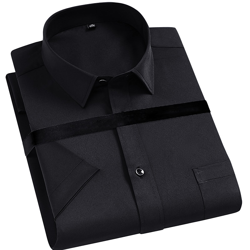 Men's Dress Shirt Non Iron Shirt Collared Shirt Button Up Shirt Plain Wedding Work Black White Yellow Pink Short Sleeve Square Neck Summer Clothing Apparel Print 2025 - $27.99 –P7