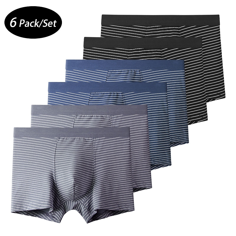 Per uomo Confezione da 6 Slip boxer Biancheria intima Slip Boxer Cotone Traspirante A strisce Multicolore del 2025 a $25.99 –P4