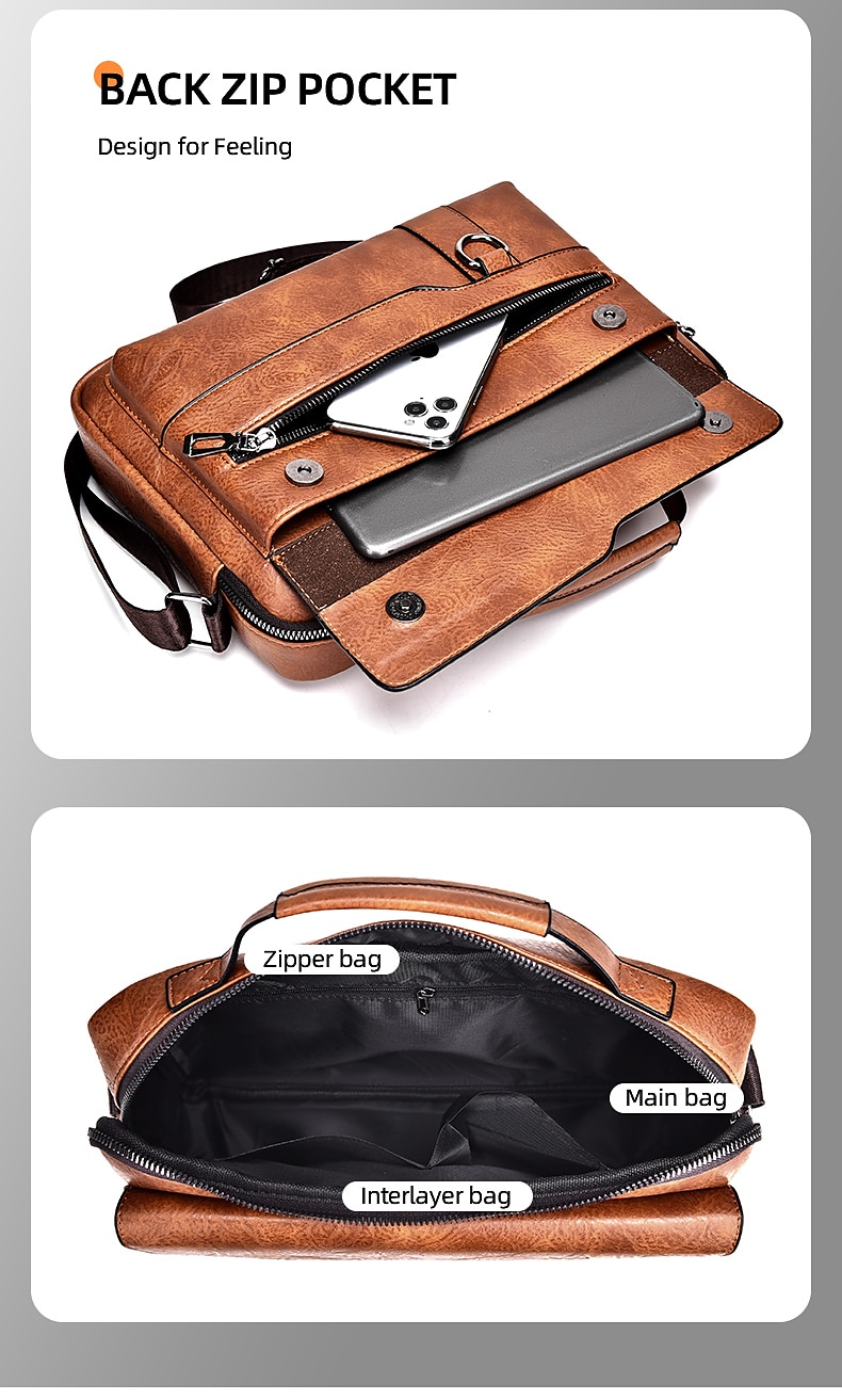 heren imitatie leren crossbody tas – vintage stijl schoudertas met meerdere zakken voor werk, reizen of casual gebruik 2025 - $24.99 –P12