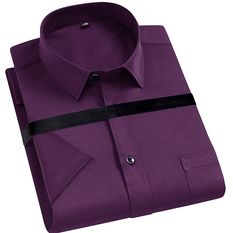 Men's Dress Shirt Non Iron Shirt Collared Shirt Button Up Shirt Plain Wedding Work Black White Yellow Pink Short Sleeve Square Neck Summer Clothing Apparel Print 2025 - $27.99 –P3