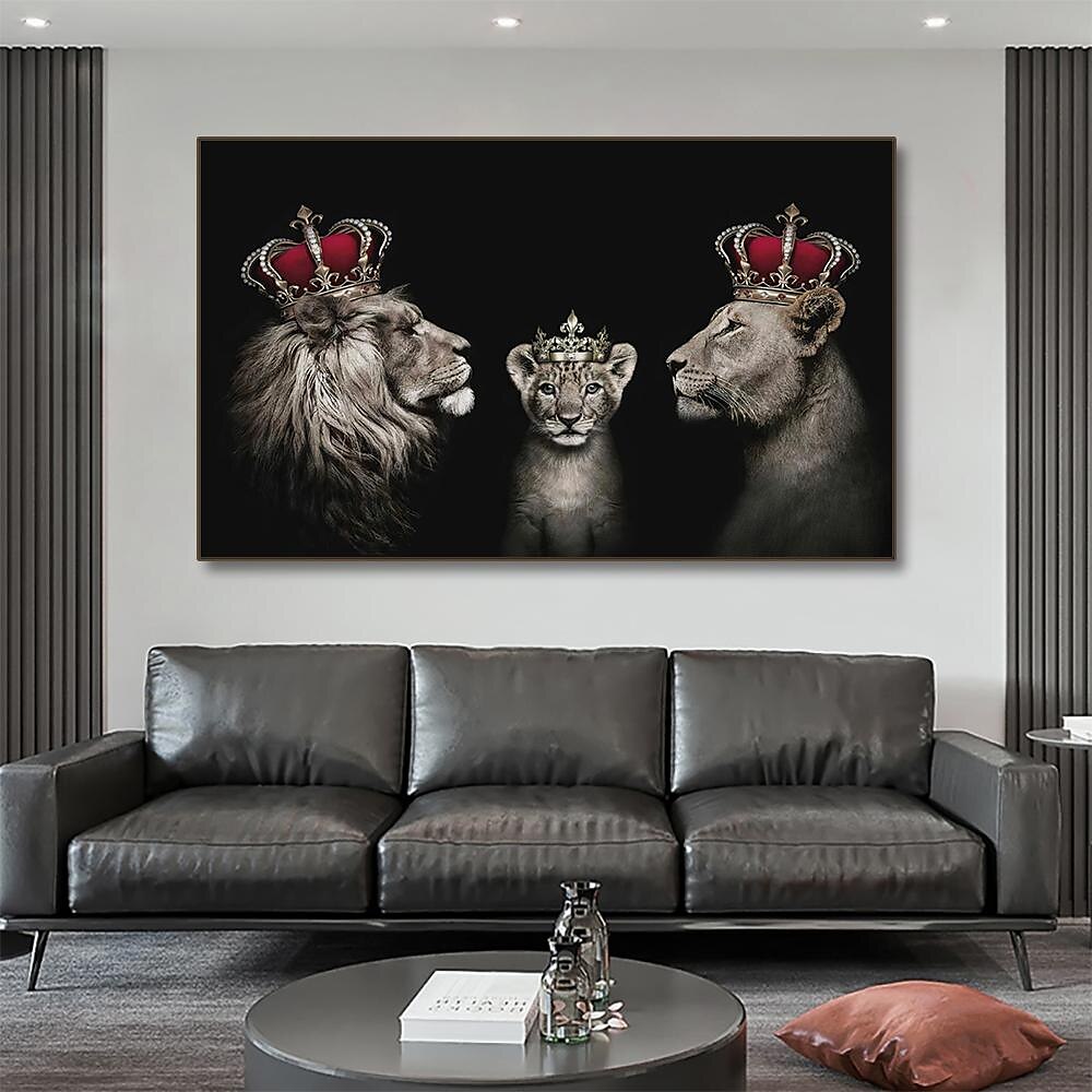 abstracte zwart witte familie van leeuwen schilderij kroon leeuwen canvas posters en prints foto voor moderne woonkamerdecoratie 2025 - $18.49 –P2