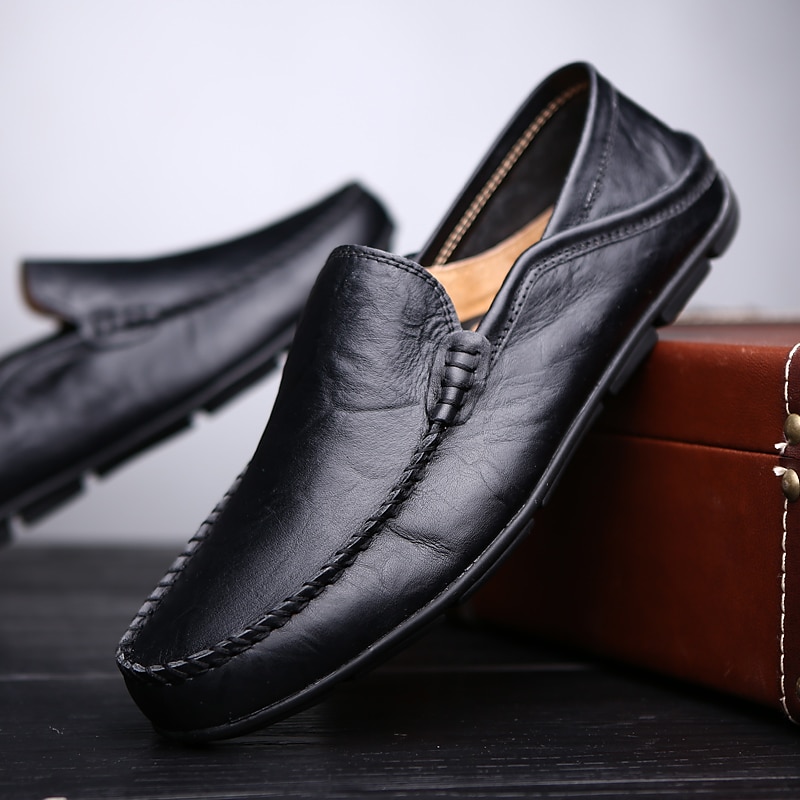 miesten vapaa-ajan nahkahousut käsin ommeltuilla yksityiskohdilla – mukavat slip-on kengät ajamiseen, kävelyyn ja jokapäiväiseen käyttöön 2025 - $42.99 –P9