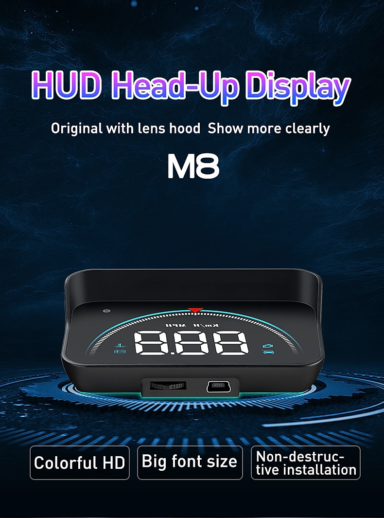 Obd2 gps auto projector m8 mph kmh auto hud snelheidsmeter voorruit 3.5 ''screen size hd auto head-up display alarm accessoires 2025 - $58.99 –P1