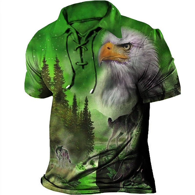 Per uomo Albero Stampe astratte Aquila POLO Camicia da golf Golf Manica corta Camicia Collo ripiegabile Esterno Strada Verde chiaro Rosso Blu Viola Verde A cordoncino Stampa Abbigliamento Sportivo Di del 2026 a $23.99 –P3