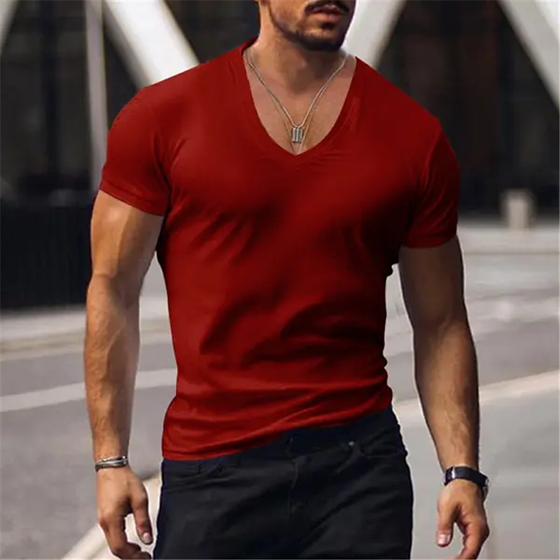 Men's T Shirt Tee Top Short Sleeves V Neck Summer Plain Fashion Designer Basic Vacation Street Going out Black White Red Top Tee for Men 2025 - $14.99 –P6