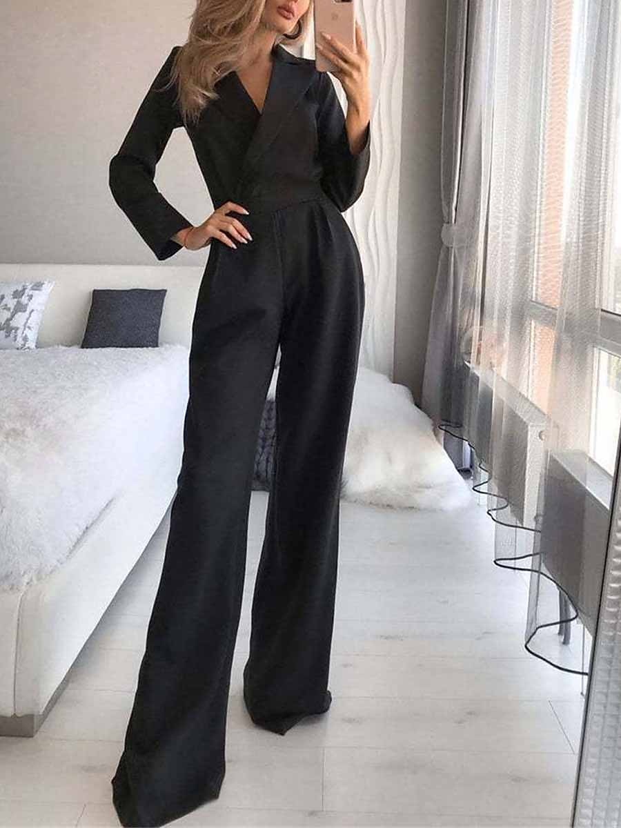 Dámské Běžný Kombinéza Elegantní Pevná barva Dlouhý rukáv Do V Kapsy Vysoký pas Kancelář Práce Běžný Černá Bílá Fialová Léto 2025 - $42.99 –P6