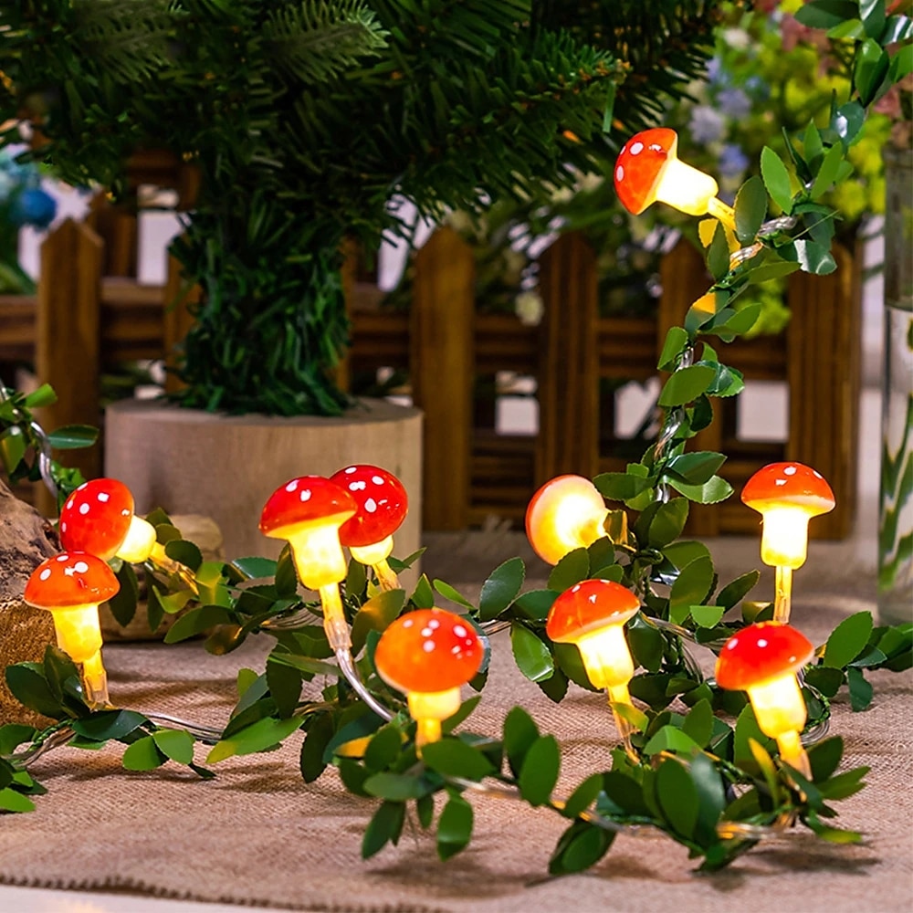 Mushroom Rattan Fairy String lights Battery Powered Garland Lights 3M-20LEDs Holiday Wedding Party Garden Indoor Outdoor Decoration 2025 - $14.99 –P3