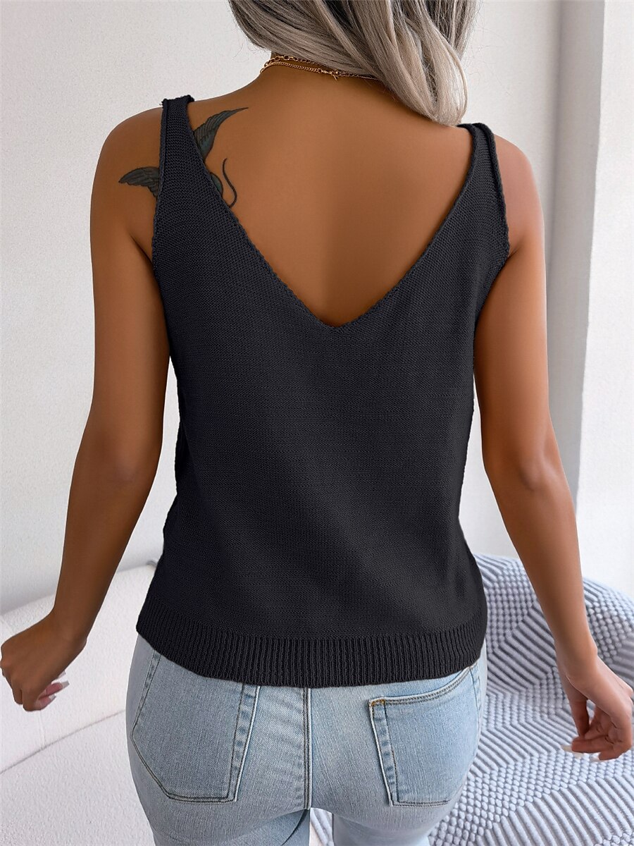 Women's Sweater Vest V Neck Cable Knit Rayon Open Back Summer Spring Daily Going out Weekend Stylish Casual Soft Sleeveless Solid Color Black White Blue S M L 2023 - US $21.99 –P18