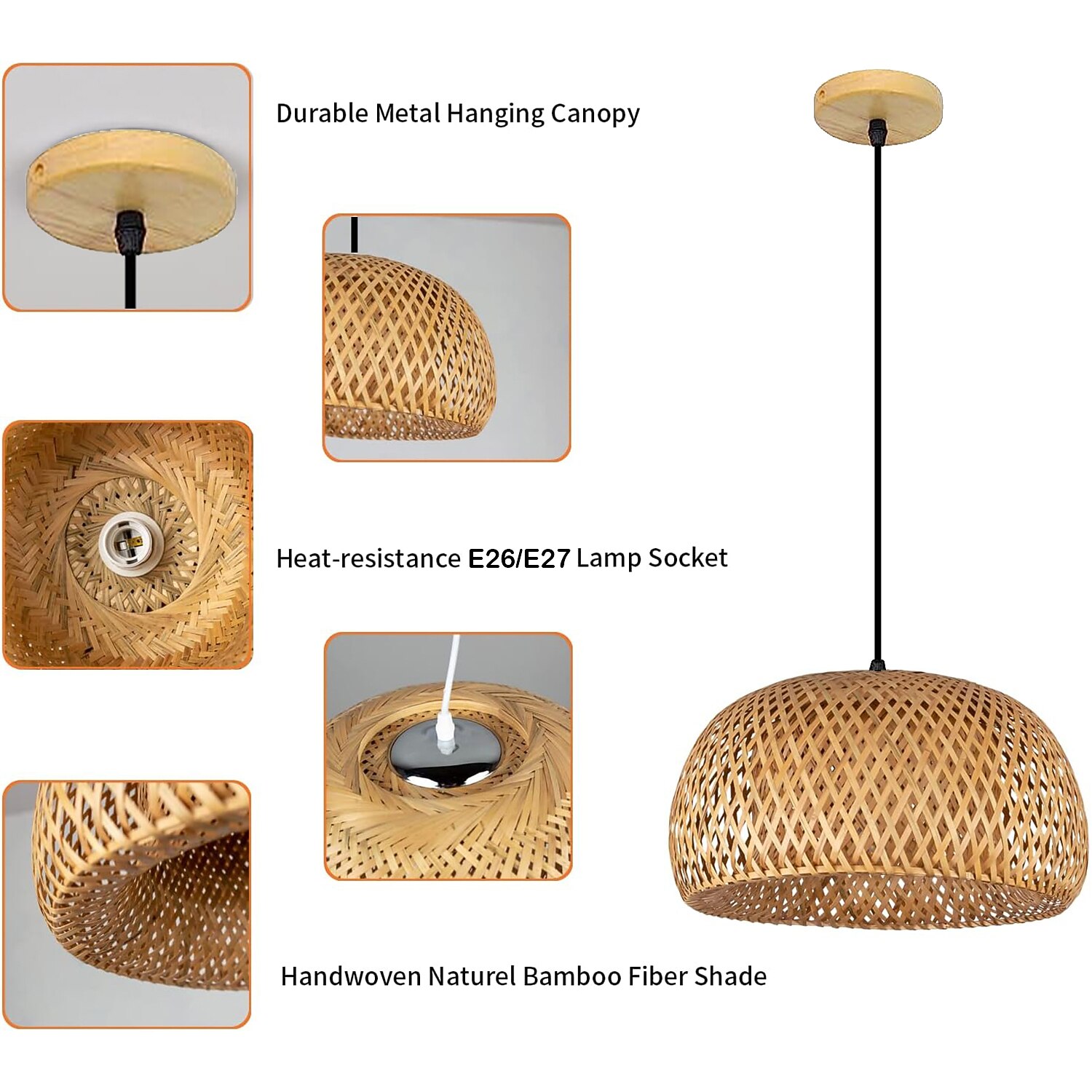 Creative Handmade Bamboo Weaving Natural Wind Ceiling Chandelier E27/E26 Base Ceiling Lighting Hanging Lamp Suitable for Study Coffee Shop Restaurant Rar AC110V AC220V 2026 - $151.99 –P6