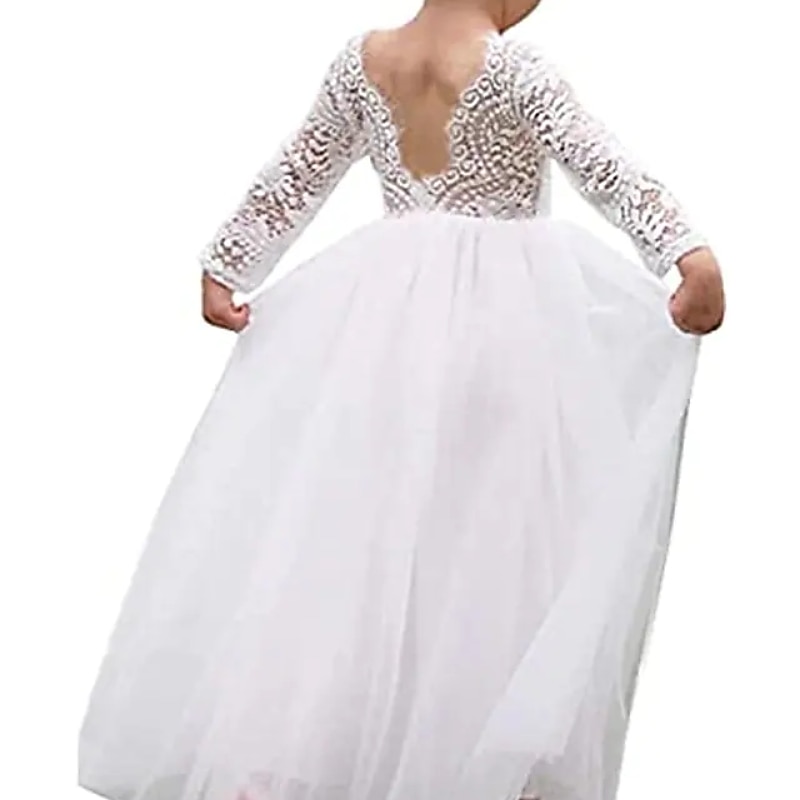 Blumenmädchenkleid Mädchen Party Kleid Leistung Hochzeit Party Prinzessin Süß Gitter Feste Farbe Ärmellos Rundhalsausschnitt Weiß Rosa 2-12 Jahre 2025 - $34.99 –P2