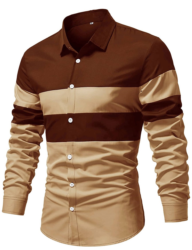 Per uomo Camicia Camicia estiva Camicia con bottoni Maglietta informale Nero Vino Rosso Blu Marrone Manica lunga Color Block Bavero Strada Da mare Di base Abbigliamento Di tendenza Comodo del 2025 a $21.99 –P11