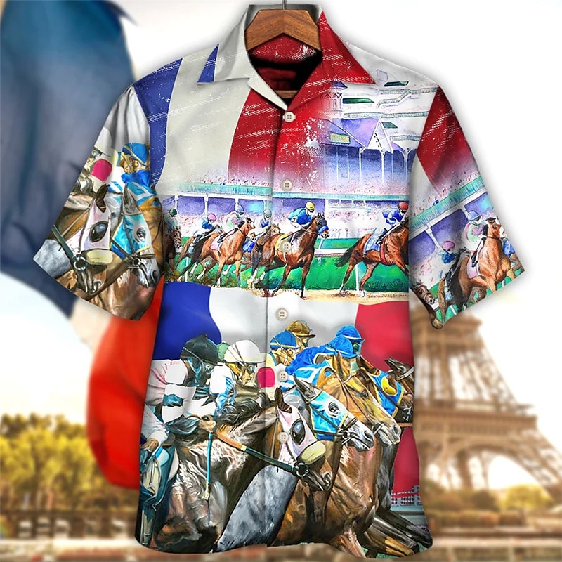 Derby Kentucky Męskie Konik Wyścigi konne Koszula Koszula hawajska Zapinana na guziki koszula Krótki rękaw Sport Moda Moda miejska Na zewnątrz Codzienny Hawajskie Lato Wiosna Kubański kołnierz Nadruk 2025 - $24.99 –P5